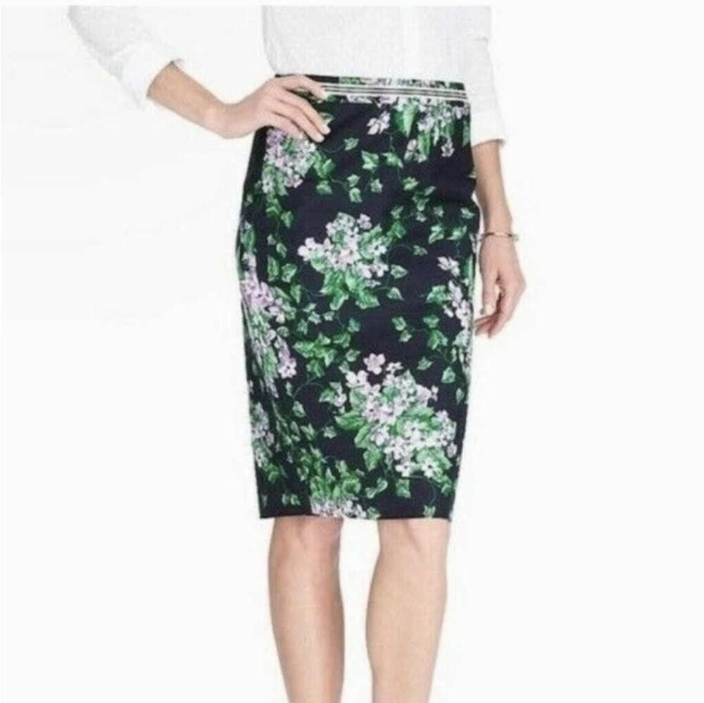 Talbots Oprah‎ Womens Skirt Pencil Floral Hydrangea Ivy Magazine Navy 8 Petite